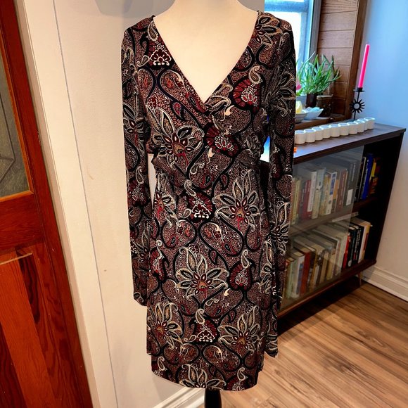 Suzy Shier - Pink and Blue Paisley Wrap Dress - M - Picture 1 of 2